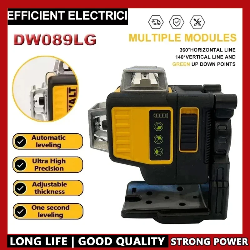 

DW089LG Лазерный измеритель уровня 3 стороны 360 градусов Вертикальный 12 линий Зеленый свет Горизонтальный 12 В литиевая батарея Открытый Fit Dewalt