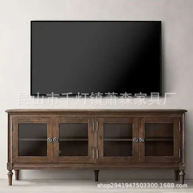 American solid wood retro living room TV cabinet floor cabinet French design new audio-visual cabinet