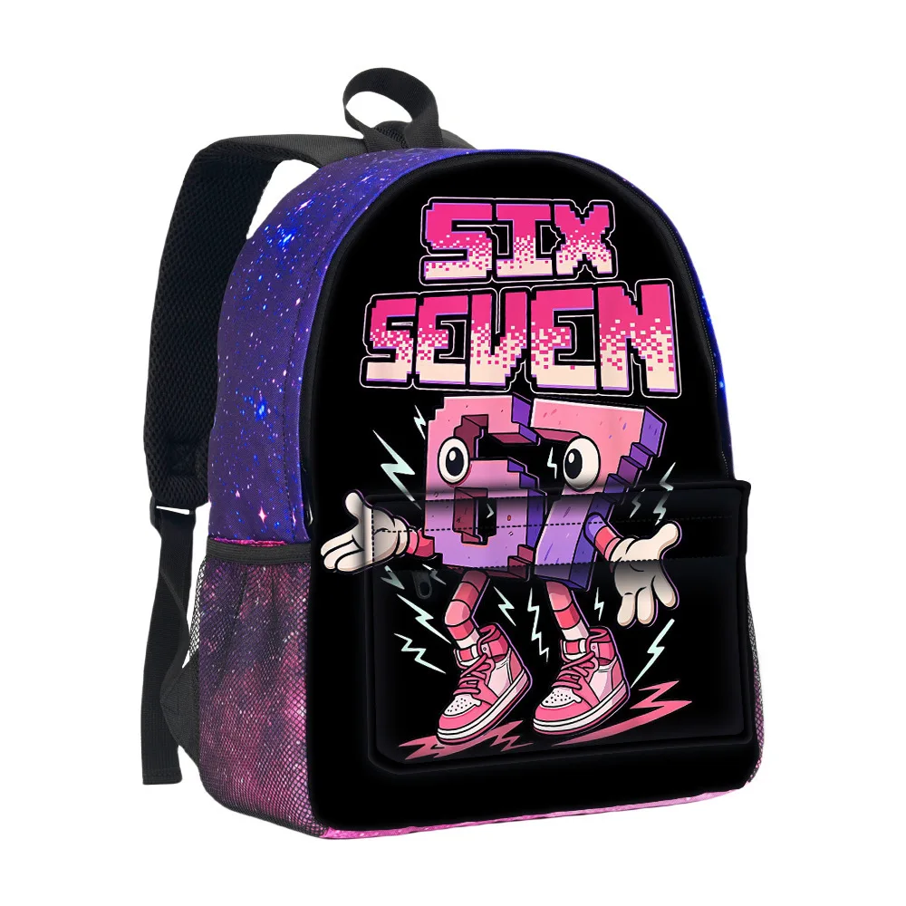 Stolen Brain Red 67 Joke Print Starry  Backpack Large Capacity Double Shoulder Bag for Elementary School Students