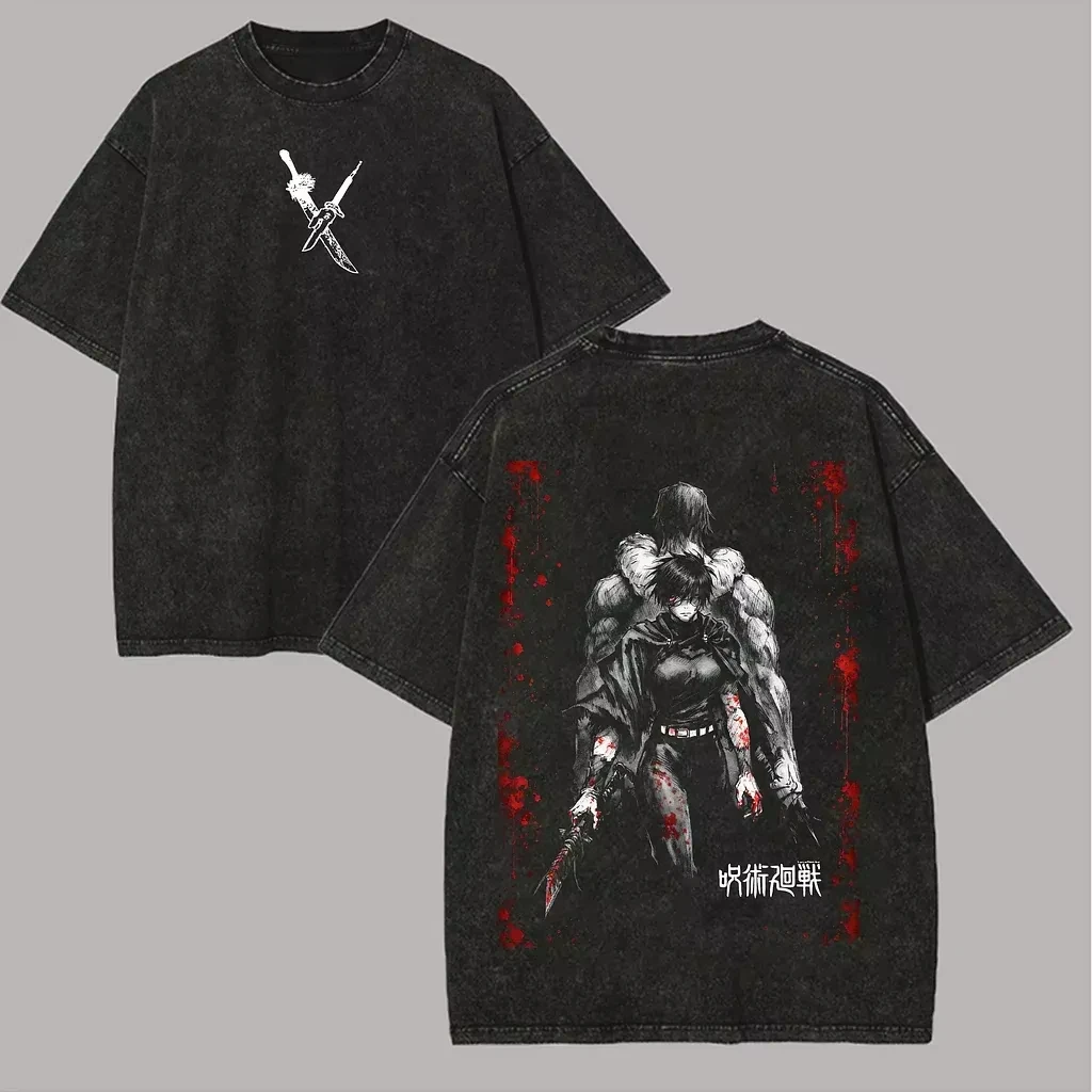 Maki Zenin T-Shirt Jujutsu Kaisen Men Acid Wash Toji Fushiguro Anime Streetwear Cursed Tool Zenin Clan Vintage Bootleg Tee shirt