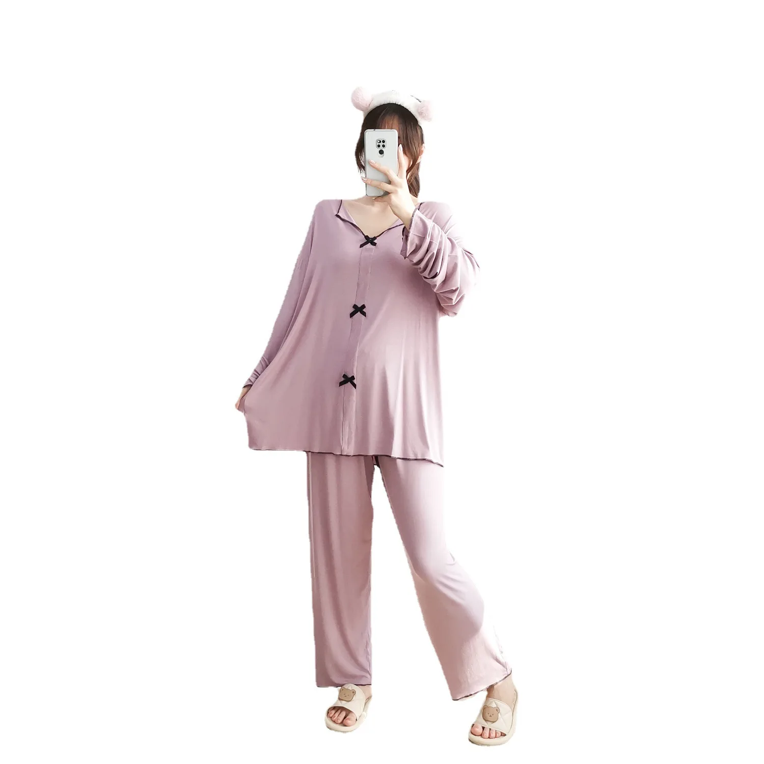 Plus Size 5XL Pajamas Set Women Soft Modal Fashion FatMM 120Kg Women Long Sleeve Sleepwear Home Clothes Women Female Sleepwear