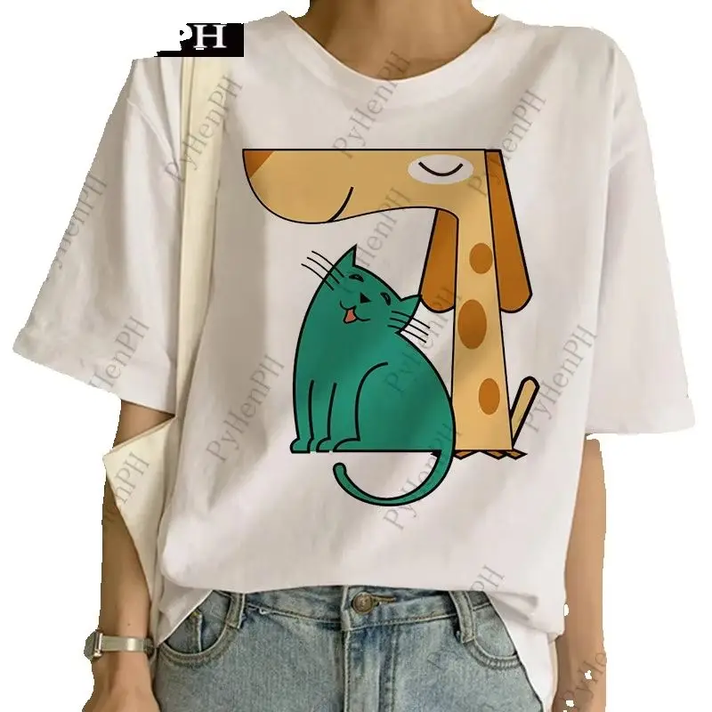 New Cartoon Music Dog Print Men and Women with The Same Regular Short-sleeved T-shirt Students Summer polyester fabric
