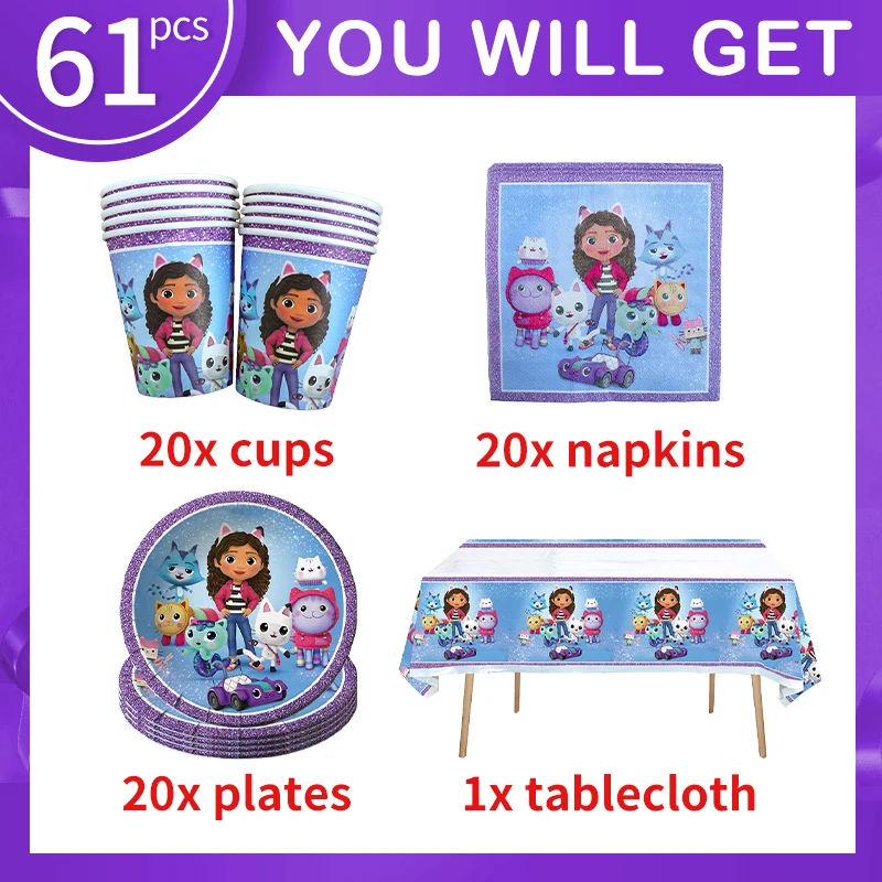 Gabby Dollhouse Birthday Party Decoration Set Paper Napkins Plates Cups Girls Tableware Supplies Boys Baby Shower for Kids Gifts