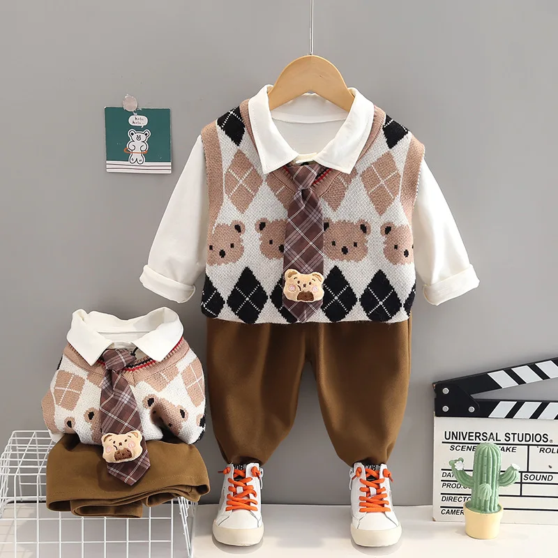 Children Three-piece Set Baby Girls Set Skirts Vest Top Outfits Korean Boys Suit Twins Kids Brother and Sister Matching Clothing