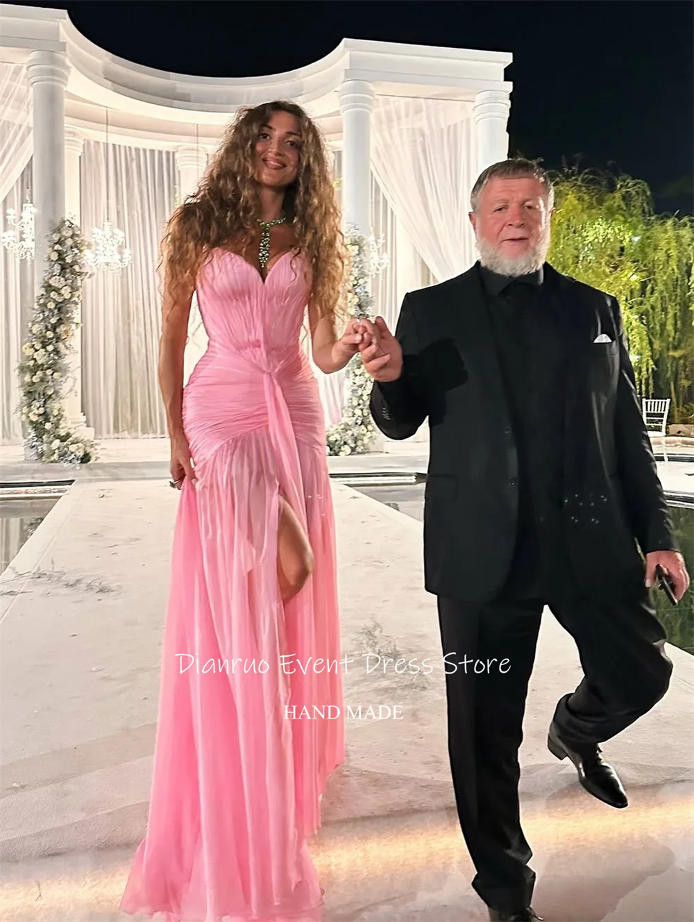 Dianruo 2025 สีชมพูจีบชุดราตรี Ruched ชุดชีฟองยาวผู้หญิง Sweetheart คุณภาพสูงพรหม Gowns ที่กําหนดเอง