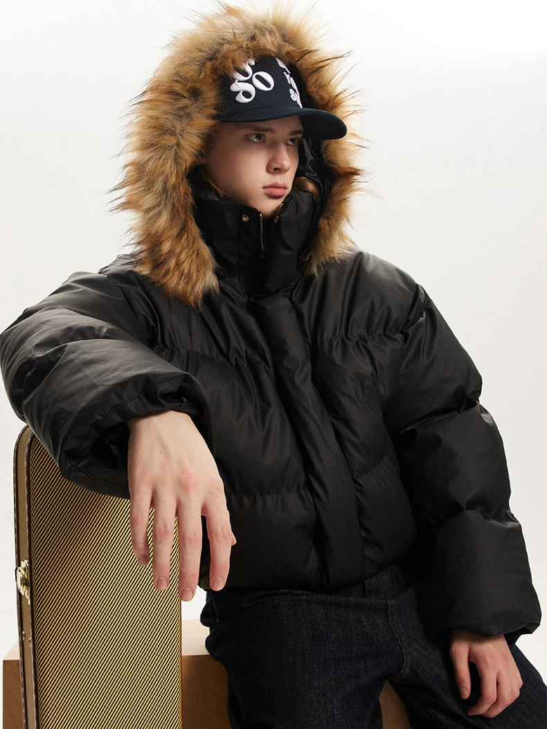 Uncledonjm Faux Fur Collar Thickened Puffer Jacket Y2k Coats Men High Street Hooded Parkas