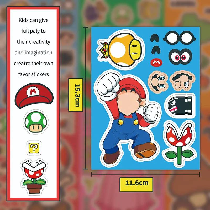 8 pezzi Super Mario Bros Puzzle adesivo Cartoon fai da te bambini decalcomanie assemblare puzzle adesivi educativi ragazzi ragazze giocattoli divertenti regali