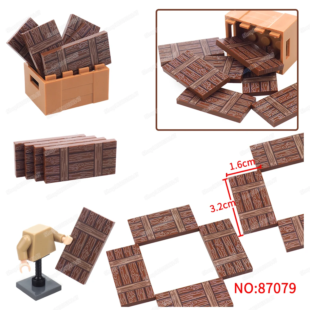 Wood Board Pattern 87079 Building Block 2x4 Tiles Printed MOC figures Equipment Box Matching Model Parts Children Gifts DIY Toys