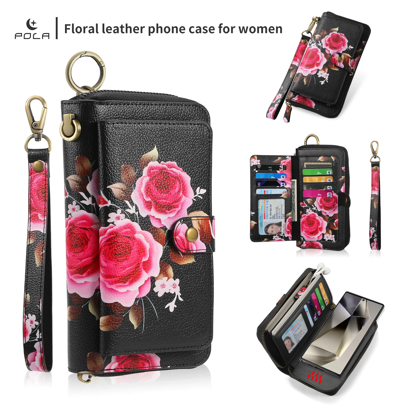 

Magnetic Lanyard Leather Zipper Wallet Card Phone Case for Samsung Galaxy S26 Ultra S25 S24 S23 S22 Plus Note20 Flip Purse Cover