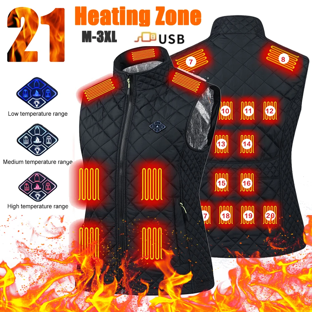 

21 Heating Zones USB Electric Heated Vest Electric Heated Men Women Jackets Sportswear Heated Coat Winter Waistcoat for Camping