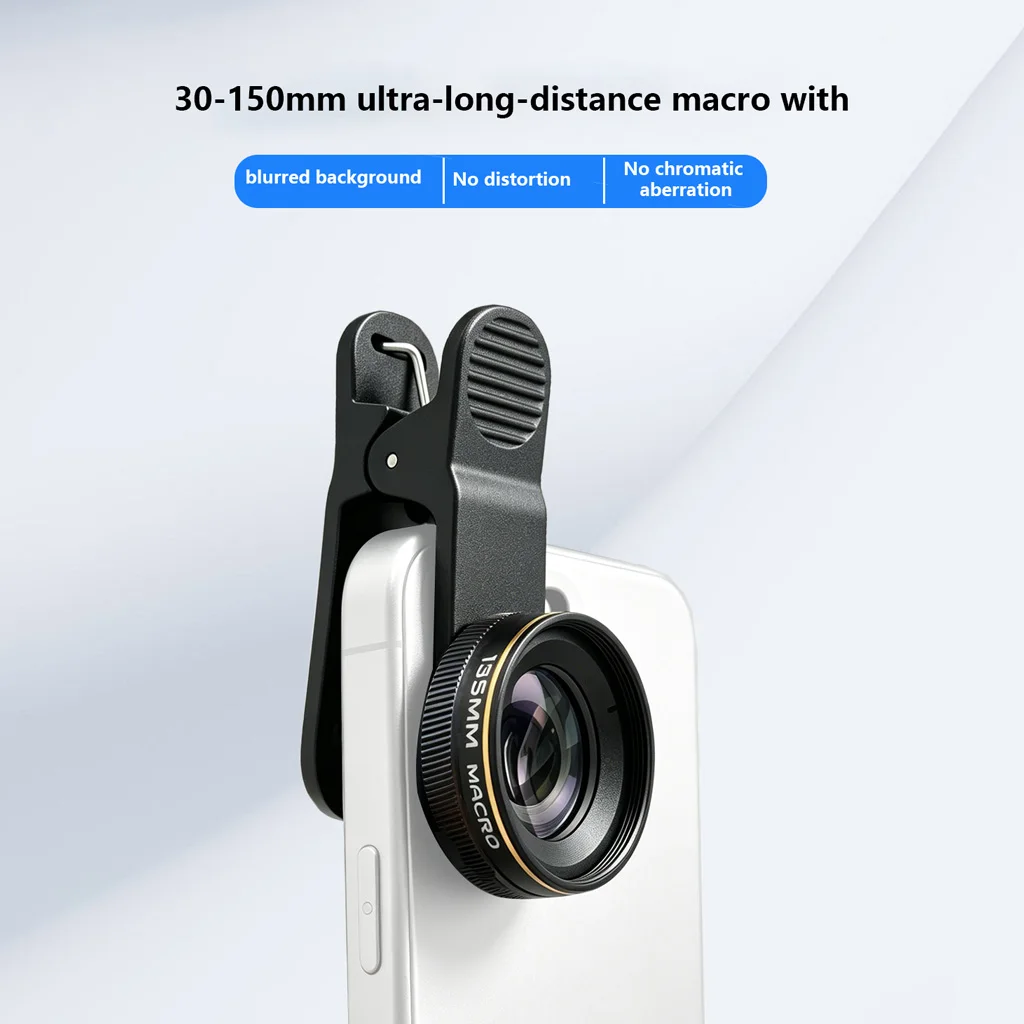 135mm Telephoto Macro Phone Lens 30‑150mm Working‑Distance Multi‑Coated Optical Glass for Jewelry Flower Insect Food Shooting