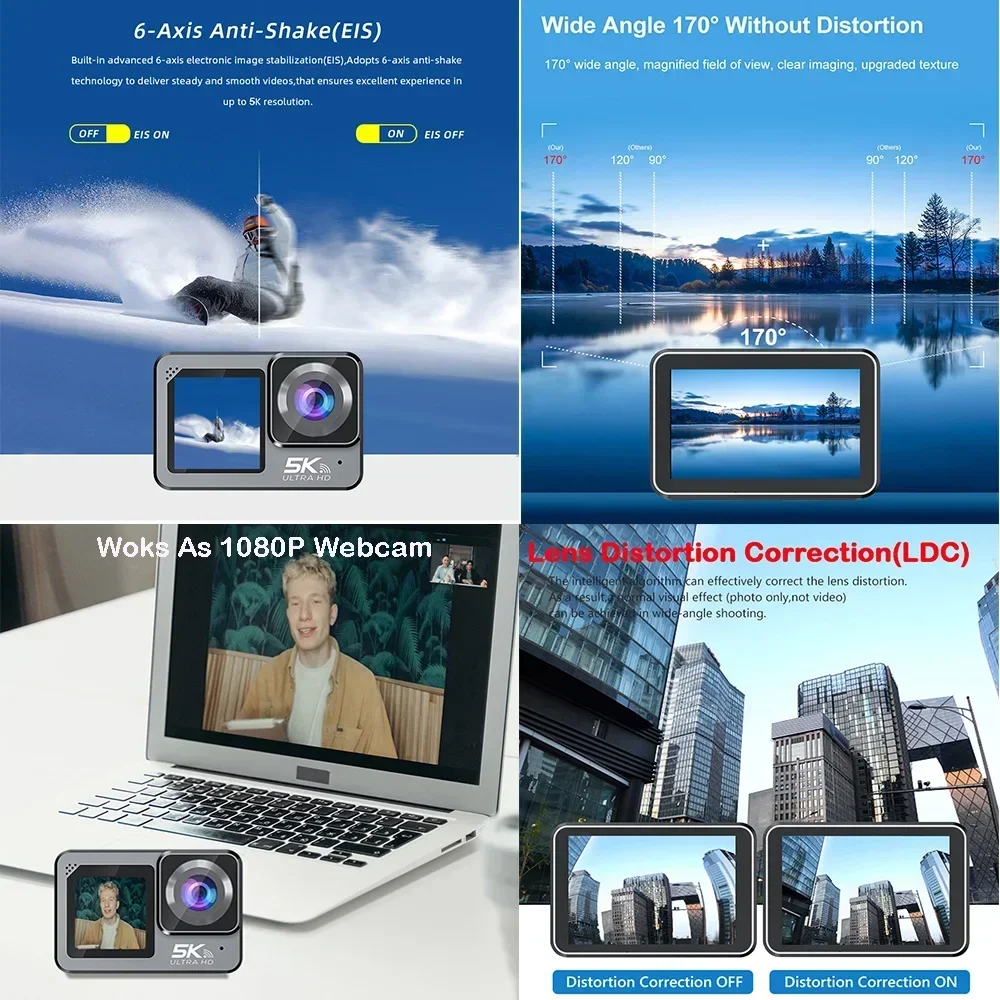 F6W Wireless Mic Action Camera 5K 4K60FPS 48MP 2.2\