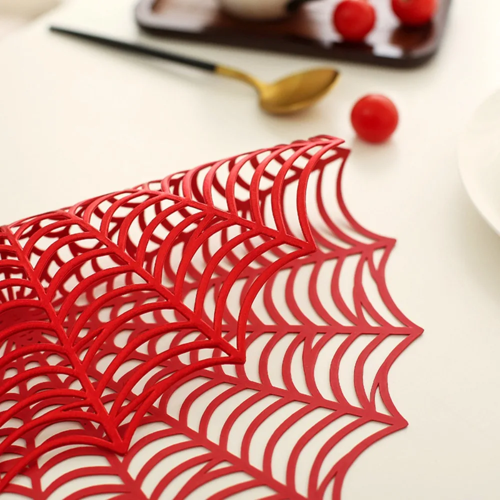 4PCS Non-slip Halloween Spider Web Placemat PVC Hollow Out Spider Web Coaster Waterproof European-style