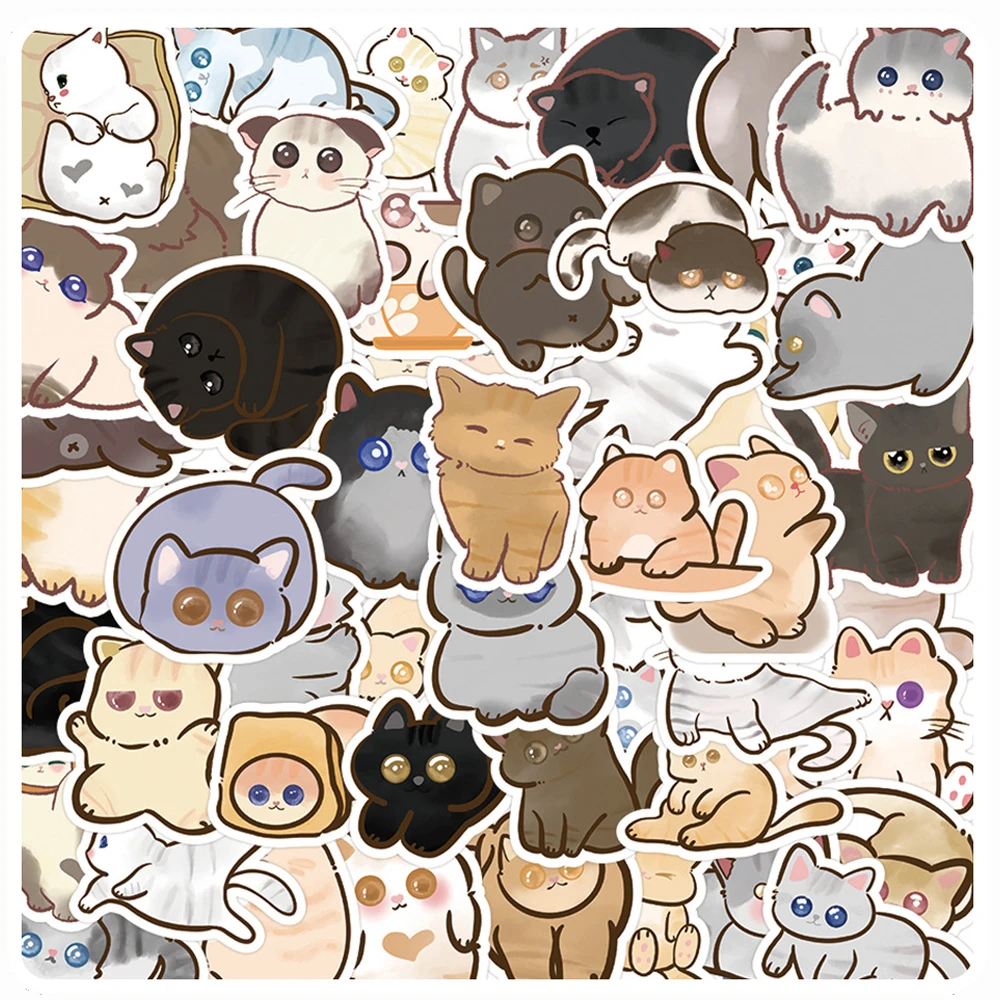 

10/30/60pcs Cat Kawaii Cartoon Stickers Aesthetics Graffiti Sticker Diary Scrapbooking Wall Tablet Phone Decoration Decals Toys