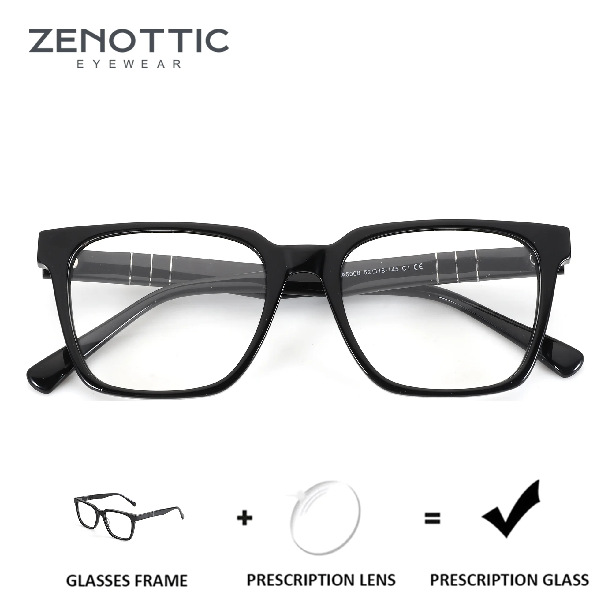 

ZENOTTIC Square Acetate Prescription Glasses For Men Photochromic Custom Eyeglasses Blue Light Myopia Optical Eyewear