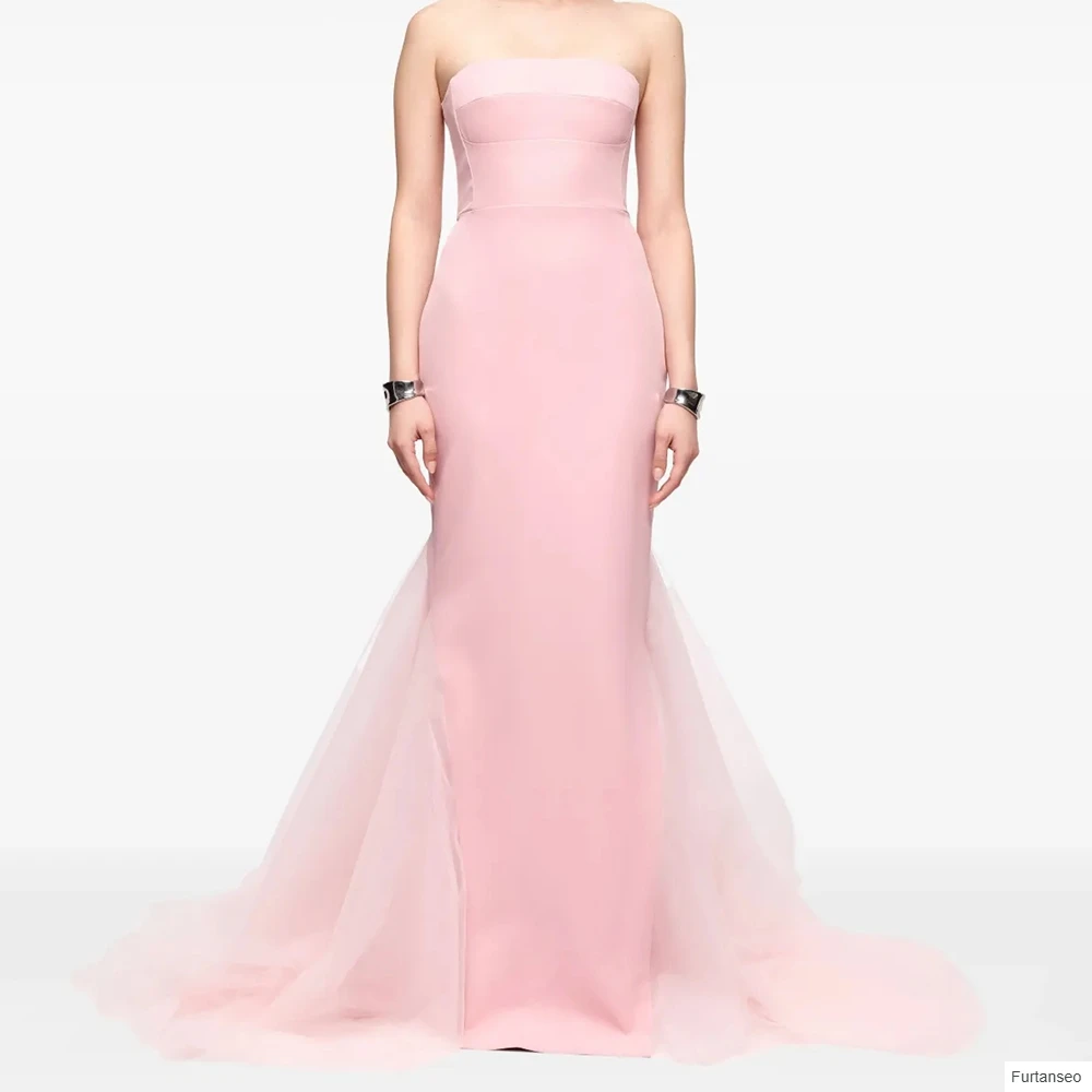

Mermaid Women's Evening Dresses Floor-length Strapless Sleeveless Prom Gown Simple Fashion Draped Backless Customized Gowns