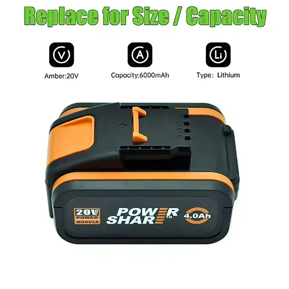 

New for WORX 20V 8.0Ah High-Capacity Rechargeable Battery, Model WA3553 WA3551 WA3553.1 WA3570, Suitable All WORX Power Tools.