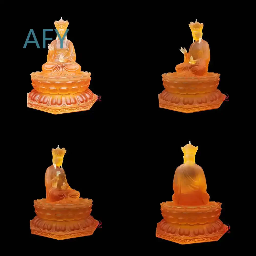 Glazed Buddha Statue for Home Decor Temple Decoration Crystal Buddha Statue for Religious Practice Yellow Glazed Kizang