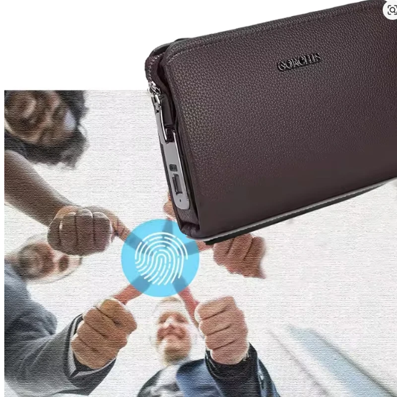 Leather Wallet FL-V1 Men Business Clutch Bag Smart Fingerprint Lock Security Anti Theft Handbag Black Safety Men Wallet сумка 가방