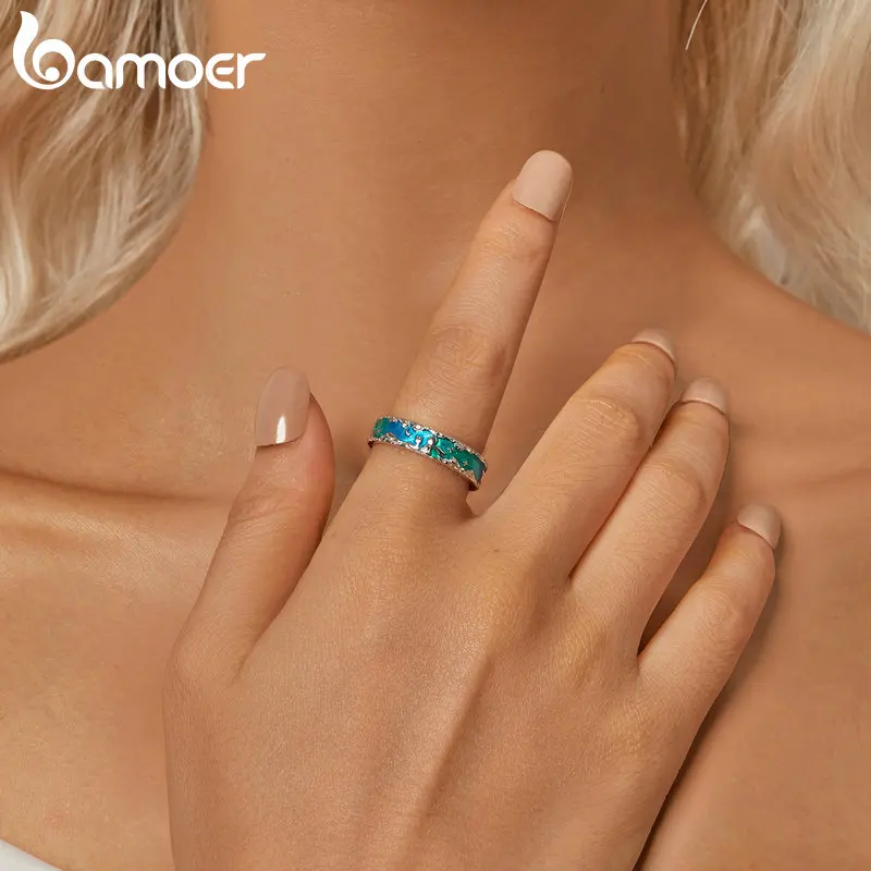 BAMOER cincin dongeng perak murni 925, pangeran kecil dan rubah cincin terbuka hadiah perhiasan lucu unik untuk wanita SCR1021