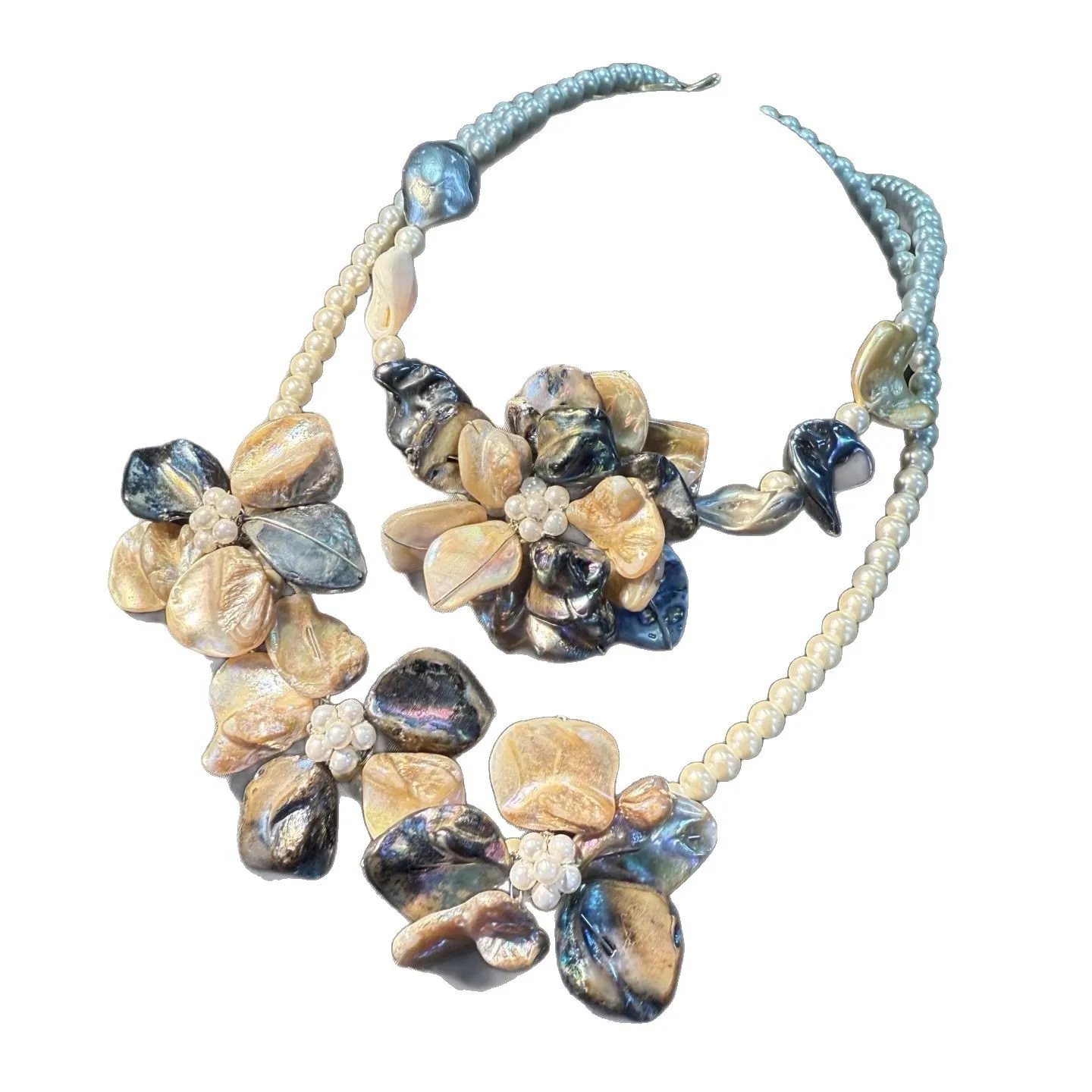 Women's Handmade Shell Pearl Round Flower Black & White Necklace for Party Wedding Jewelry Accessory