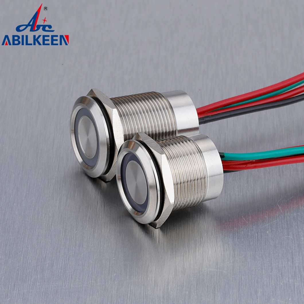 ABILKEEN 19MM Stepless Dimming / Segmented Dimming LED Ring Light Touch Push Button Switch Flat/Concave Head IP68 Waterproof