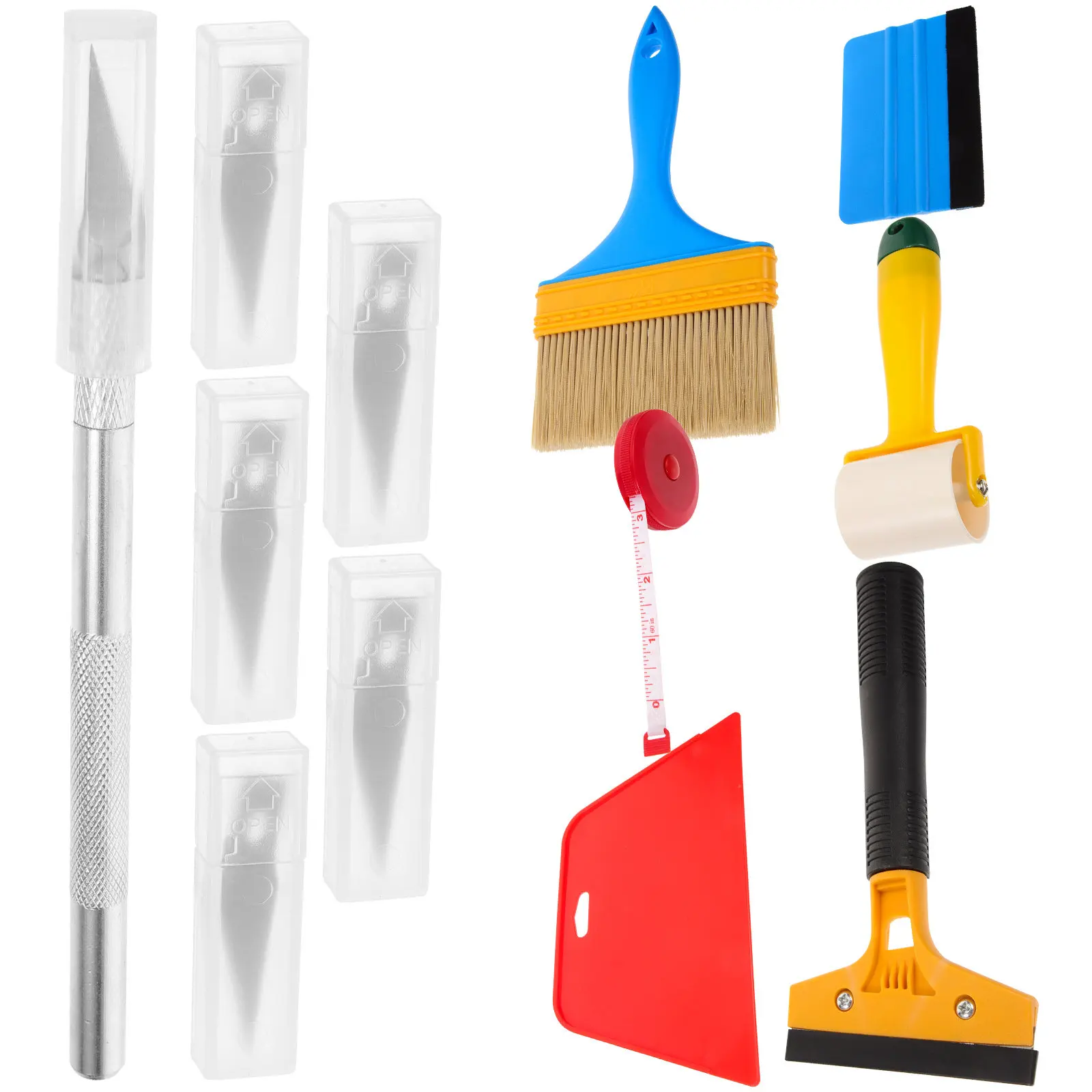12Pcs Wallpaper Tools Kit ABS Metal Seamless Application Smoother Squeegee Seam Roller Scraper for Peel and Stick Wallpaper