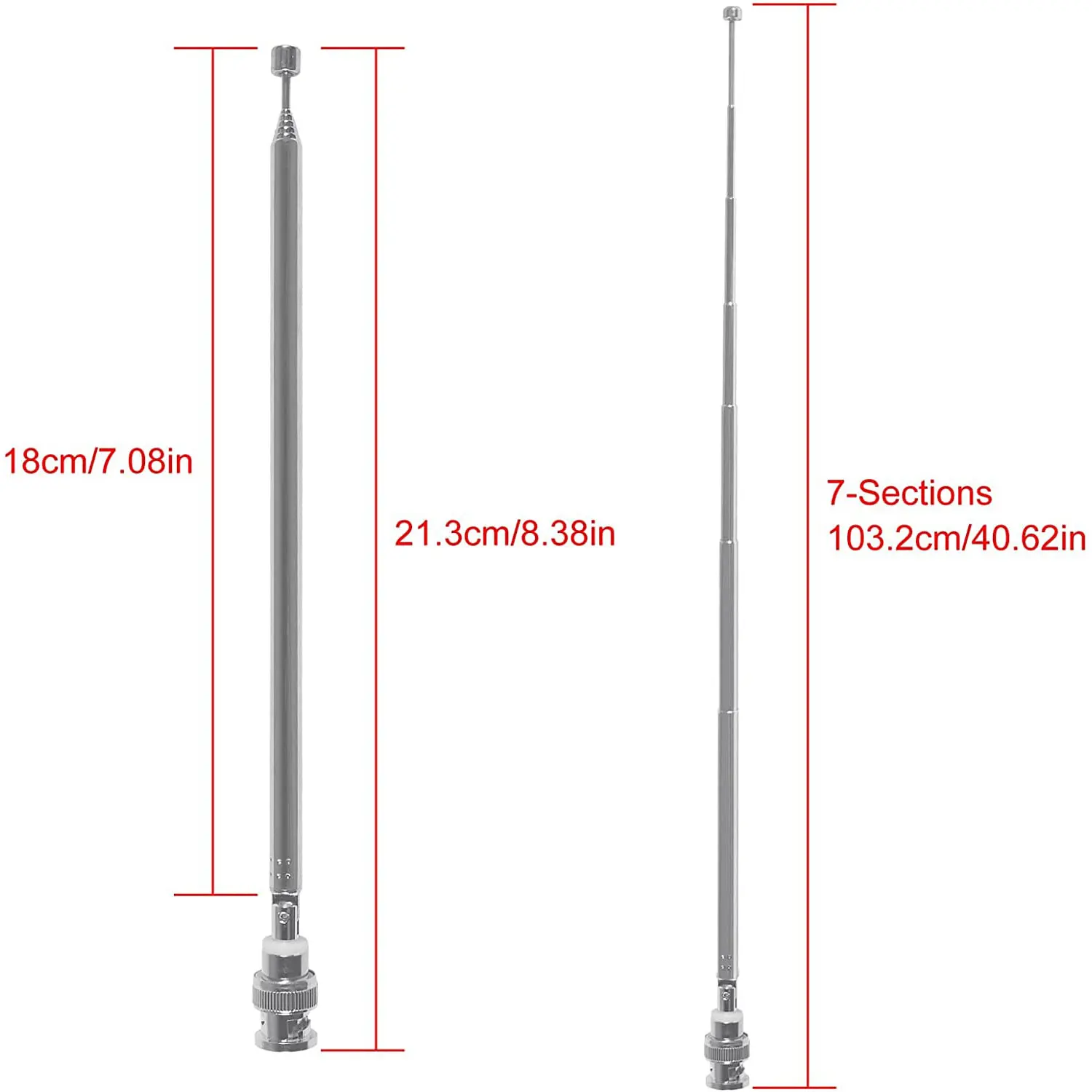 Antenne BNC mâle télescopique pour EAU radio de police, radio bidirectionnelle, 20-1300MHz, 7 spam