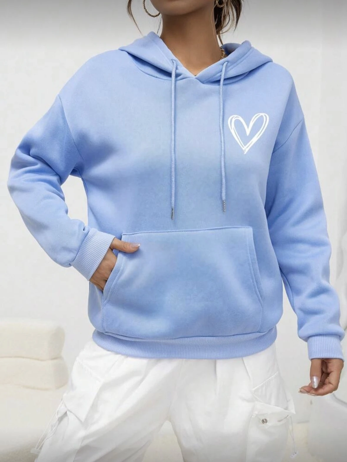 Loose Casual Heart Print Hoodie Women's Comfortable Oversize Sweatirt Spring Faion Ladies' Single Piece Hat Design