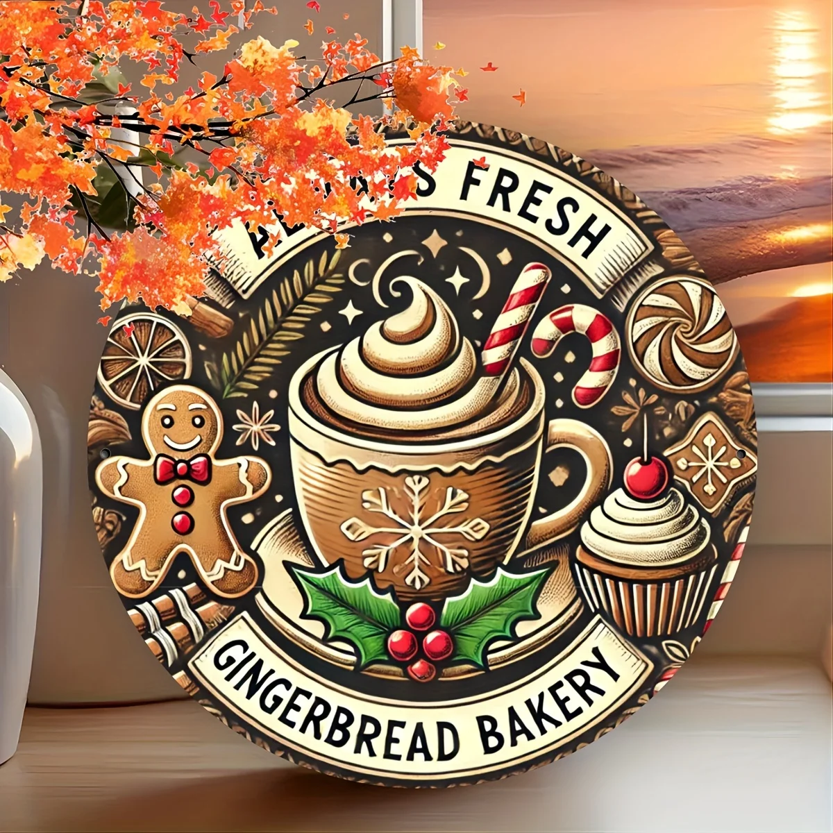 A Christmas Bakery Aluminum Sign, 20X20 Cm (8X8 Inches), Round Metal Tin Plaque, Christmas Themed Decoration, Home Dormitory Win