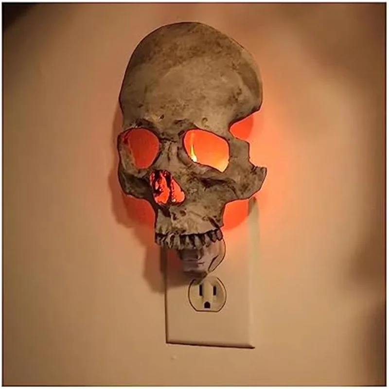 Halloweenowa lampka nocna z czaszką Horror lampa, gotycka lampka nocna z czaszką, wtyczka lampy szkieletowej do dekoracyjnej ściany gotycka wtyczka amerykańska