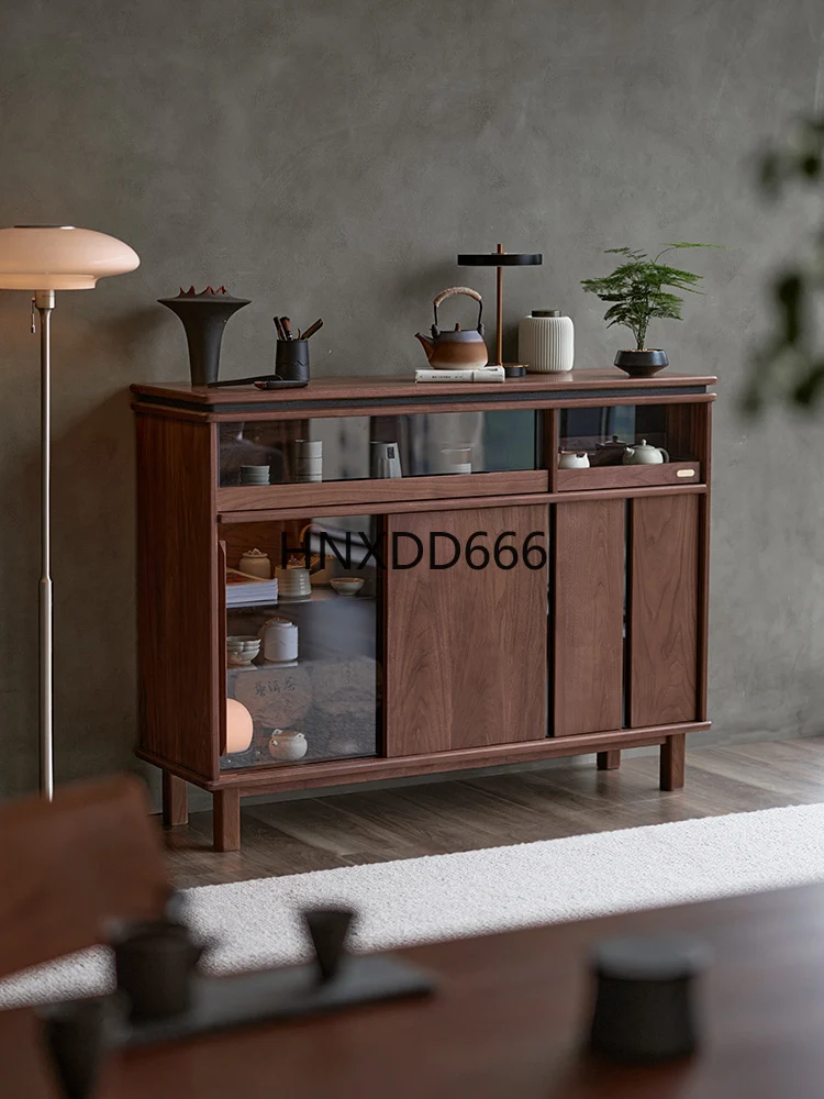 

Solid wood tea cabinet side cabinet black walnut