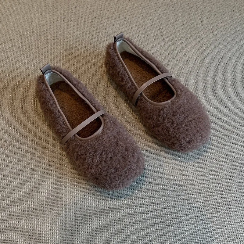 

French Gentle Strap Plus Fleece Mary Jane Fall Winter New Flat Plush Single Shoes
