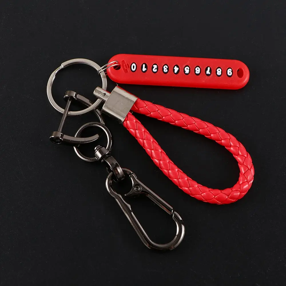 Phone Number Card Key Chain Leather Bradied Keyring Anti-lost Phone Number Plate Car Keychain