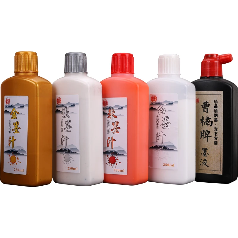 60ml Gold/Silver/White/Red Chinese Painting Calligraphy Ink Bottle Traditional Metallic Pigment Paint For Writing Stationery