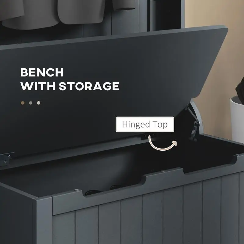 28" 3-in-1 Entryway Hall Tree, Storage Bench, Coat Rack with 4 Hooks & Shoe Storage, Black Finish