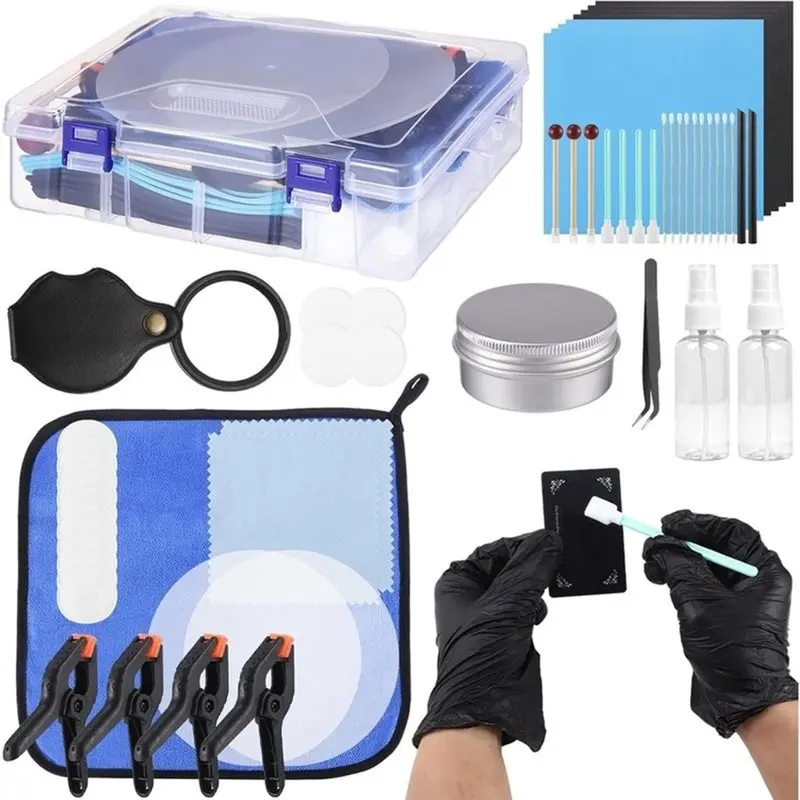 A21Q -17-In-1 Trading Card Cleaning Kit, Card Care And Polishing Restoration Set, Acrylic Flattening Plates, Clamps,For Cards