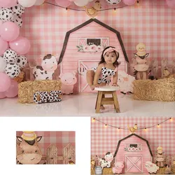 Farm Backdrop Pink Barn Animasl Kids Baby 1st Birthday Photocall Decors Child Girls Cake Smash Photography Studio Backgrounds