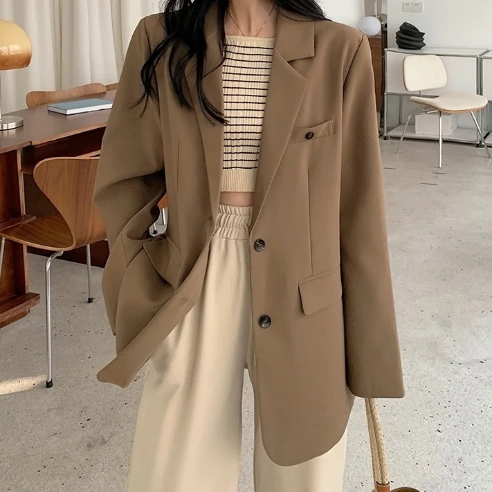 

Women'S Suit Female Clothing Elegant Woman Blazer Single Button Coat Sports Casual Fashion Spring Autumn Solid Color Ladies