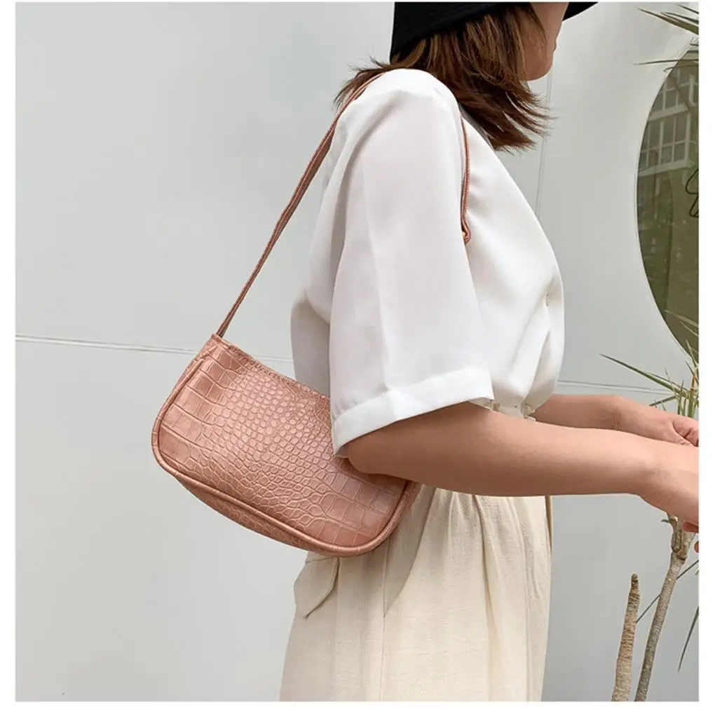 Fashion Women PU Leather Hobo Pillow Bag Women’s Vintage Crocodile Pattern Bag Handbags Elegant Underarm Bag Shoulder Bag