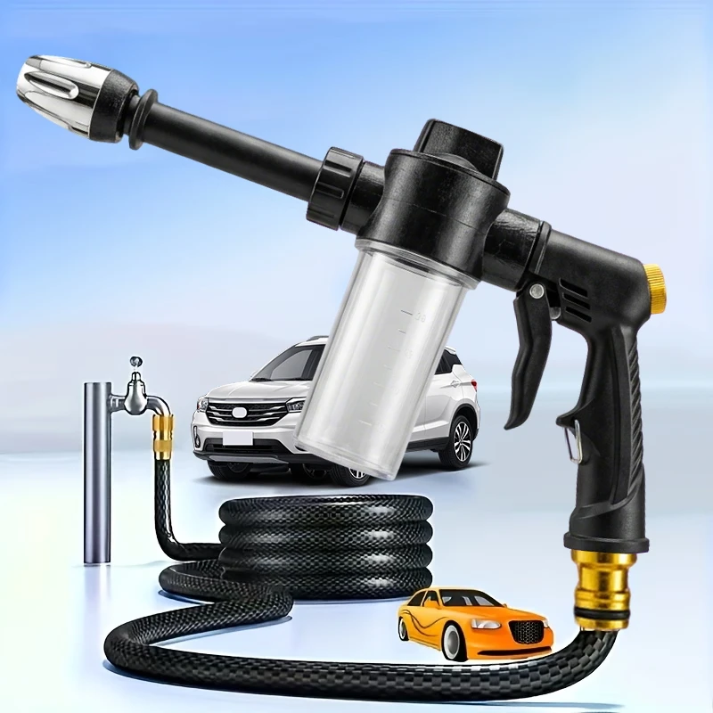 

Мощный пистолет для мойки автомобилей под высоким давлением с бутылкой для пены, многофункциональный водяной пистолет для мотоциклов, дома и сада, прочная насадка
