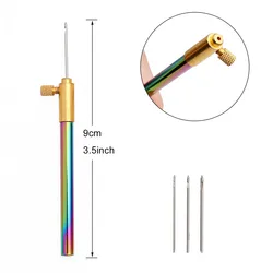 3 in 1 Metal Handle French Crochet Embroidery Tambour Beading Hoop Hook with 3 Needles DIY Weave Craft Knitting Sewing Tool Set