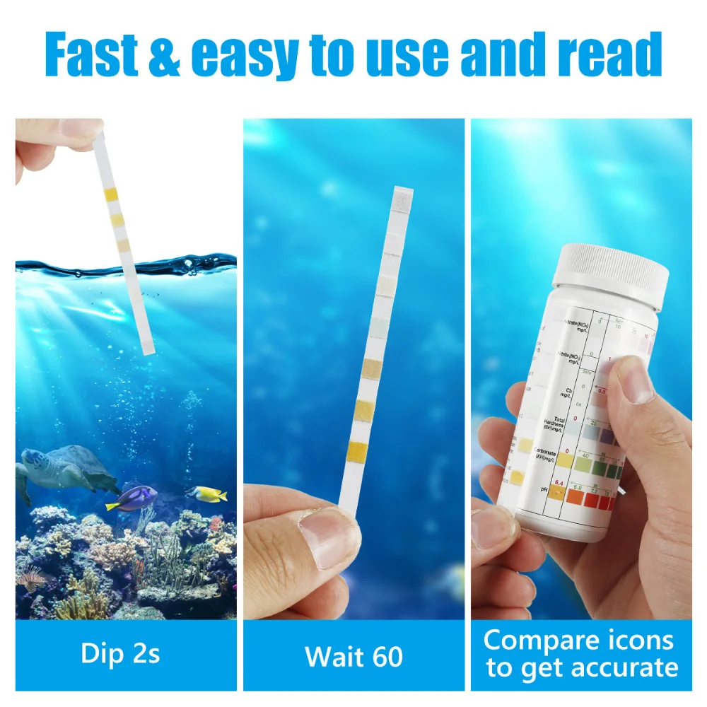 100Pcs Aquarium Test Strips Water Test PH Strips Multipurpose 5-7 in 1 Fish Tank Test Kit for Aquarium Pool Accessories