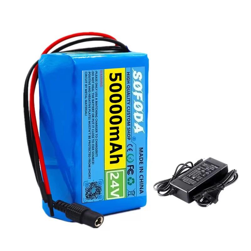 25.2V 24V 6S2P 50000mAh 18650 Lithium Battery Pack 24V with BMS for Electric Bicycle Moped Optional plug + 2A charger