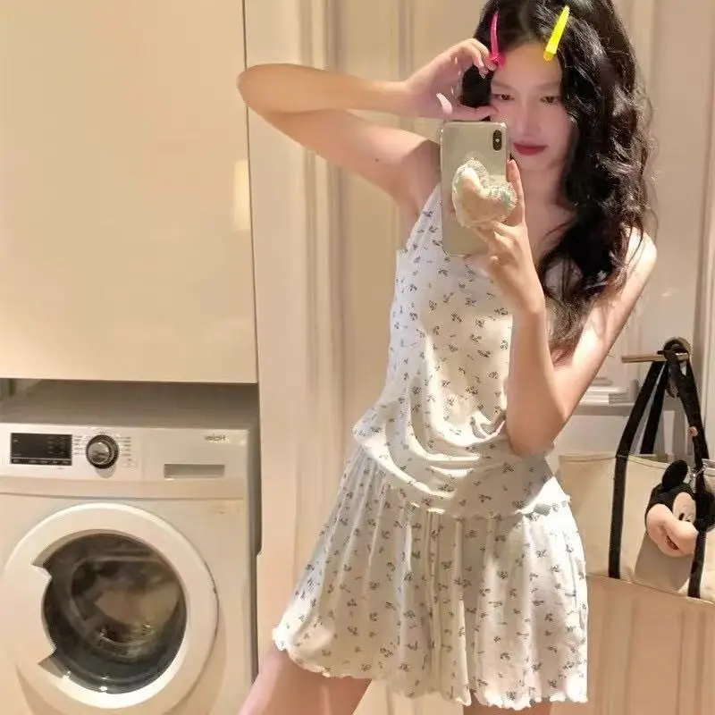 2025 New Modal Cotton Pajama Set | Built-in Chest Pad Sling Shorts Women Summer Home Loungewear