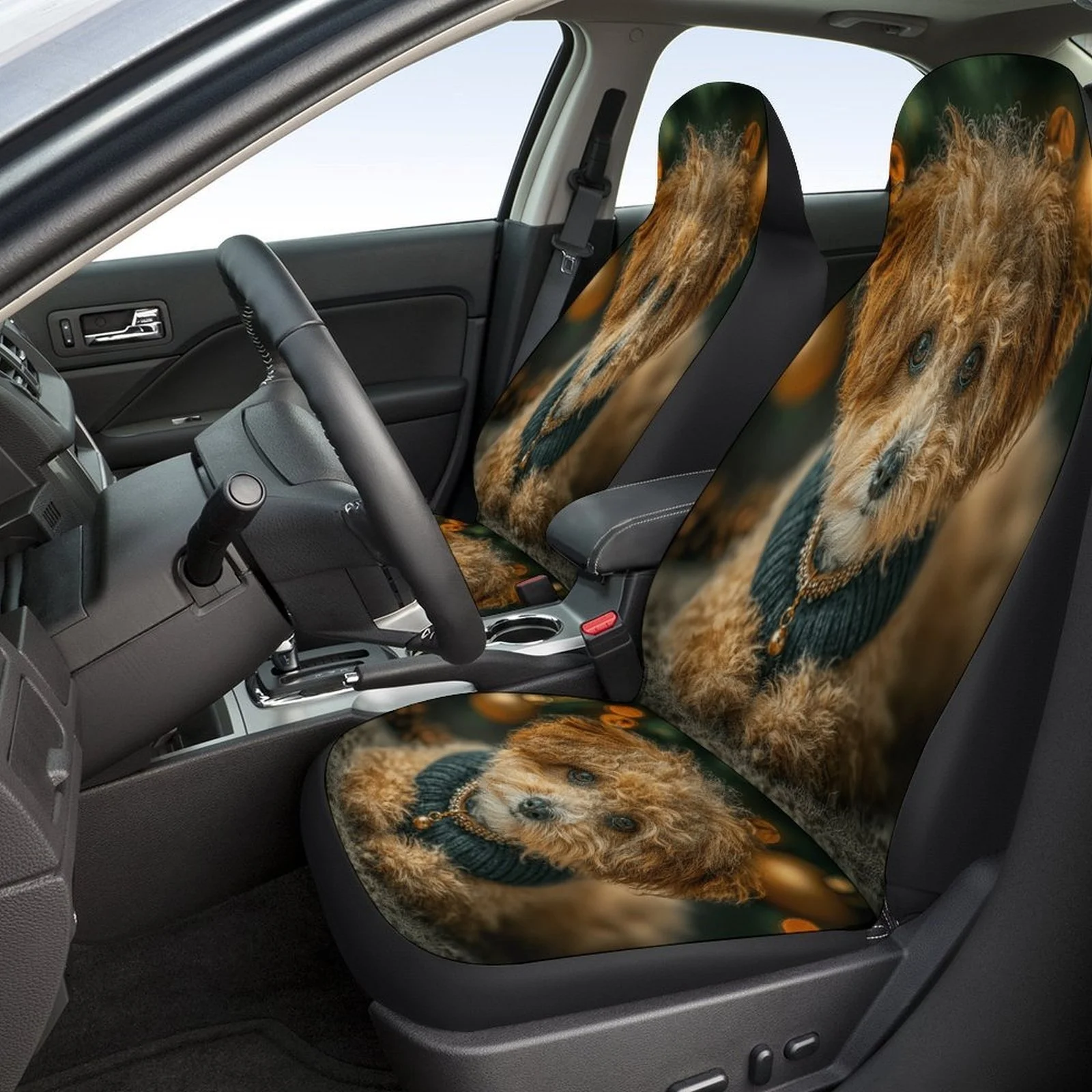 Cute Puppy Portrait Themed Car Seat Cover Set For Most Cars, Decorative Trendy High-quality Car Seat Protector Covers Full Set,