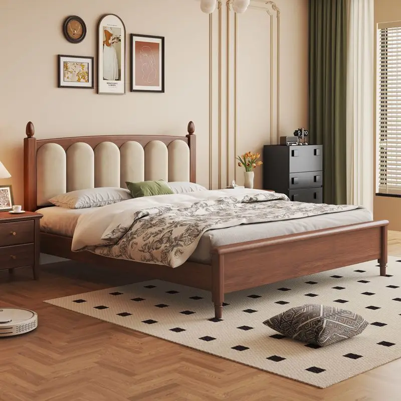 Retro French American solid wood bed, black 1.5 meters 1.8 master bedroom double bed, modern simple soft bag