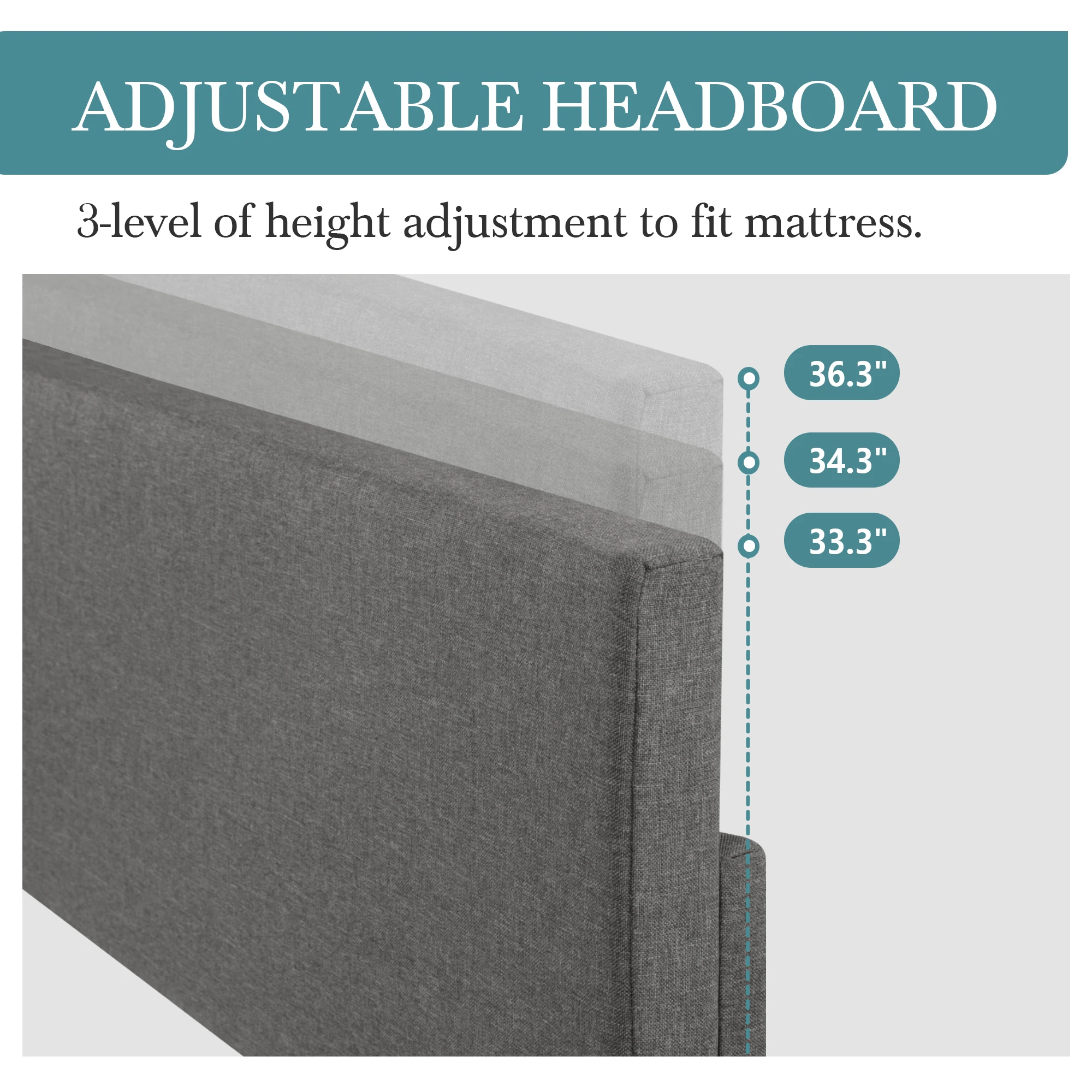 إطار سرير منجد من HOOMIC مع لوح رأسي قابل للتعديل، نسيج كتان ناعم، هيكل داعم قوي، خالي من الضوضاء #3