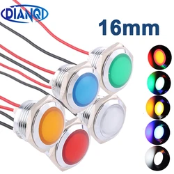 LED Metal Indicator light 16mm waterproof Signal lamp LIGHT 3V 6V 12V 24V 220v screw connect red yellow blue white 16ZSD.QX.X