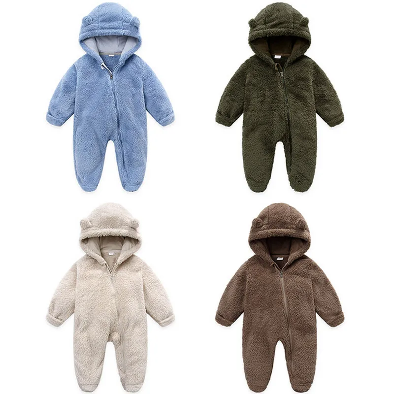 Newborn Baby Boy Girl Romper Autumn Winter Clothes Long Sleeve Hooded Zipper Closure Jumpsuit for Kids Infant Baby Clothing